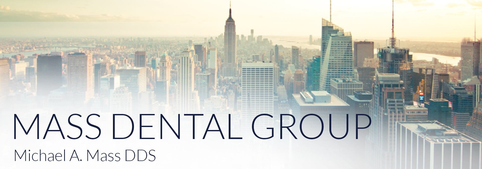 NYC skyline with the words Mass Dental Group overlayed.